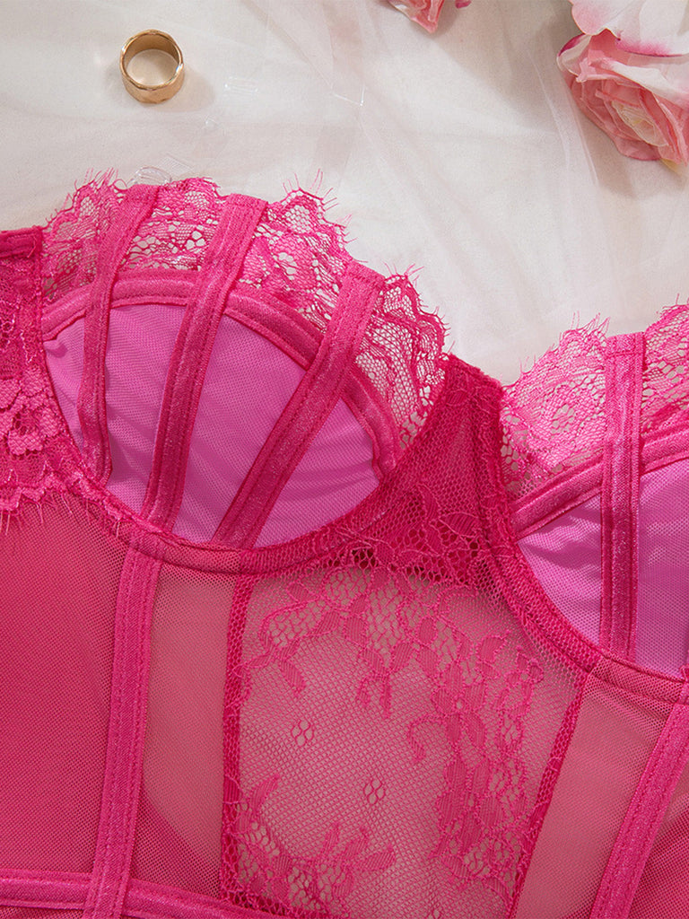 [Vorverkauf] 1980er Solide Schleife Bodysuit Pajama Mit Strümpfe