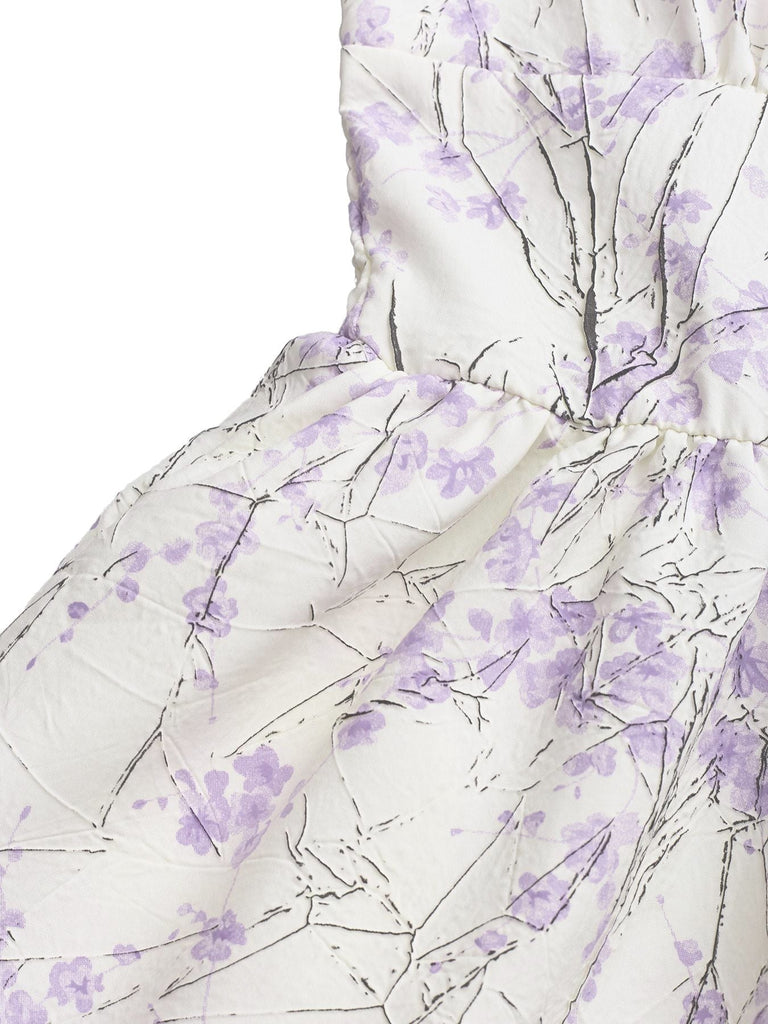 Lila 1970er Blumen Druck Spaghetti Träger Romper