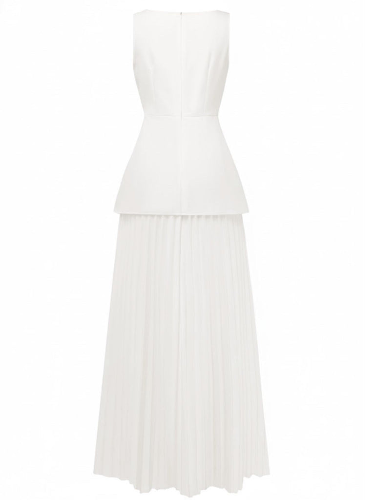 2PCS 1930er Ärmellos Bootskragen Gestrickt Top & Plissiertes Maxi Rock