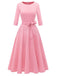 1940er Solide Passform Bogen 3/4 Ärmel Swing Kleid