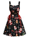 Schwarz 1950er Weihnachten Breite Träger Schnürung Kleid