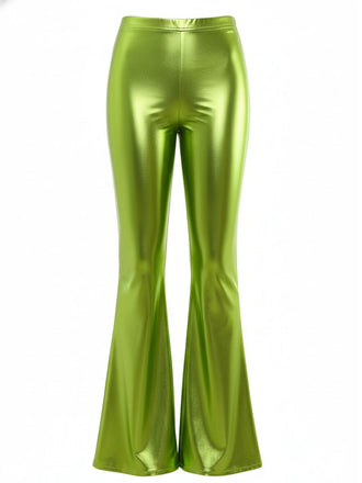 Grün 1970er Solide Laser Metallisch Eng Bootcut Hose