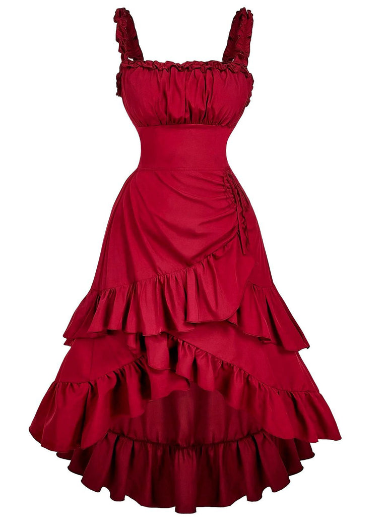 [Vorverkauf] 1950er Träger Gerafft Gestuft Rüschen Saum Kleid