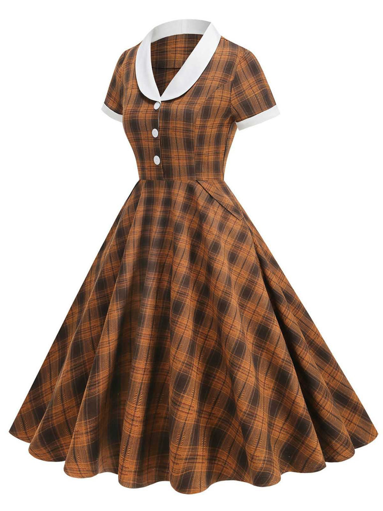 1950er Peter Pan Kragen Plaid Swing Kleid