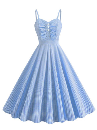 1950er Spaghetti Träger Plaids Tasten Swing Kleid