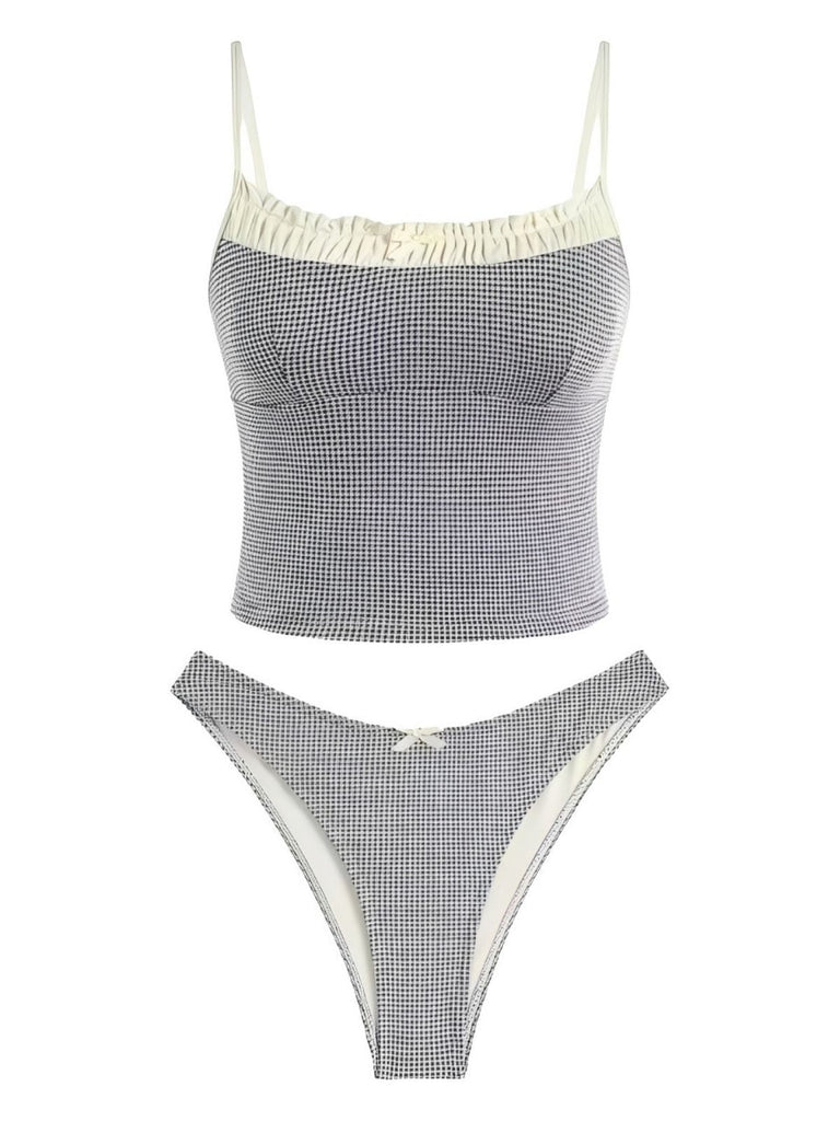 1950er Kariert Spitze Besatz Tankini Set