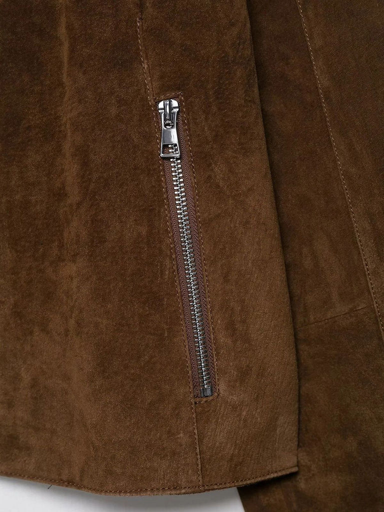 Braun 1980er Solide Kunstwildleder Verkürzt Jacke