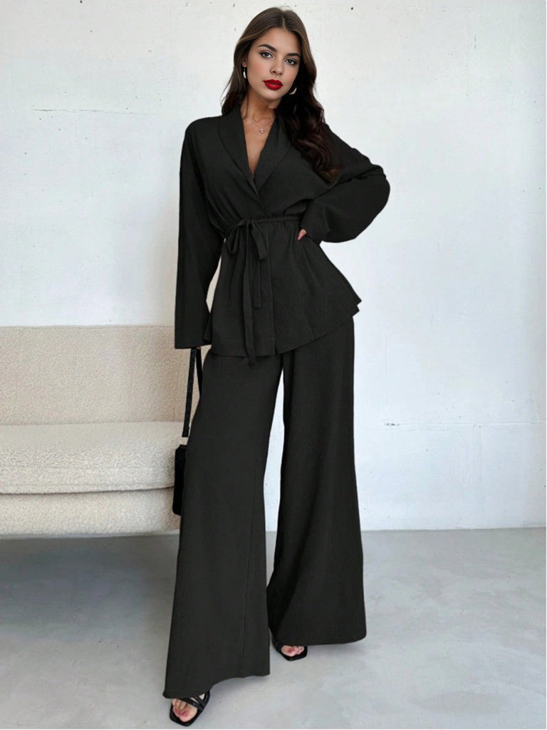 2PCS 1960er Solide Schnürung Blazer & Hose Set