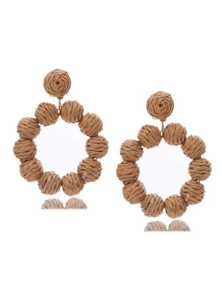Bohemien Raffia-Creolen Statement-Ohrringe