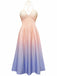 40er Kleid mit Ombre, Neckholder und V-Ausschnitt in Mehrfarbig