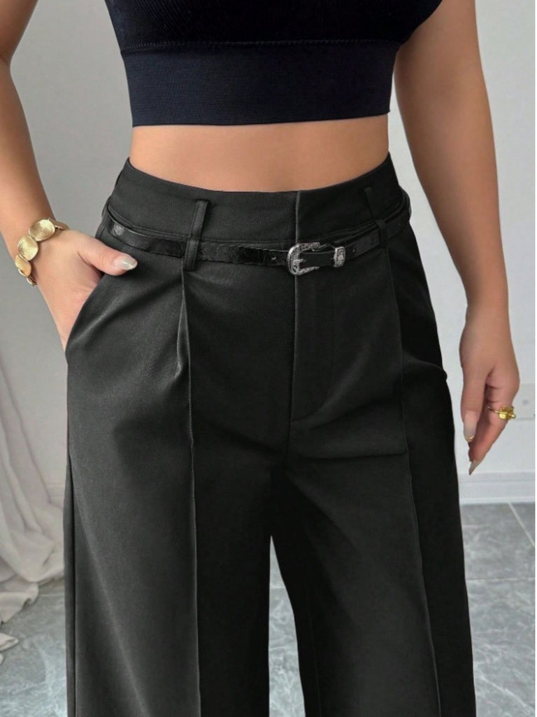 1960er Solide Hohe Taille Weites Bein Hose