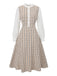 Khaki 1940er Vintage Patchwork Langärmel Kleid