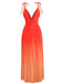 Orange 1930er Hosenträger V-Ausschnitt Gradient Plissiertes Maxi Kleid