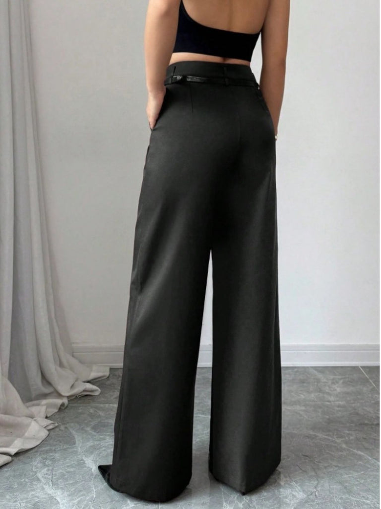 1960er Solide Hohe Taille Weites Bein Hose