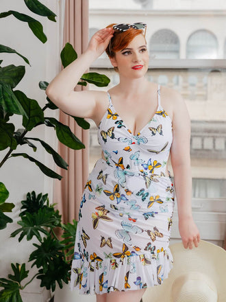 1960er Schmetterlinge Träger Einteilig Badeanzug & Cover-Up