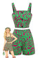 2PCS Grün 1970er Abstrakt Muster Kurz Top & Shorts
