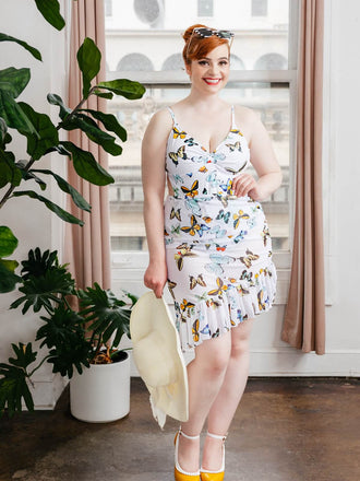 1960er Schmetterlinge Träger Einteilig Badeanzug & Cover-Up