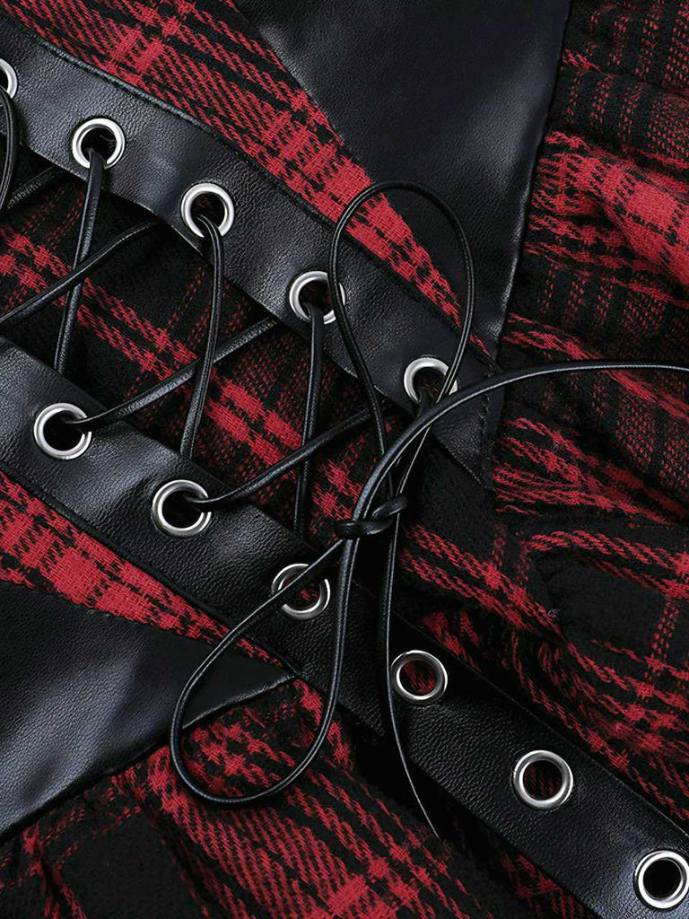 1980er Gothic Punk Leder Plaids Korsett Kleid