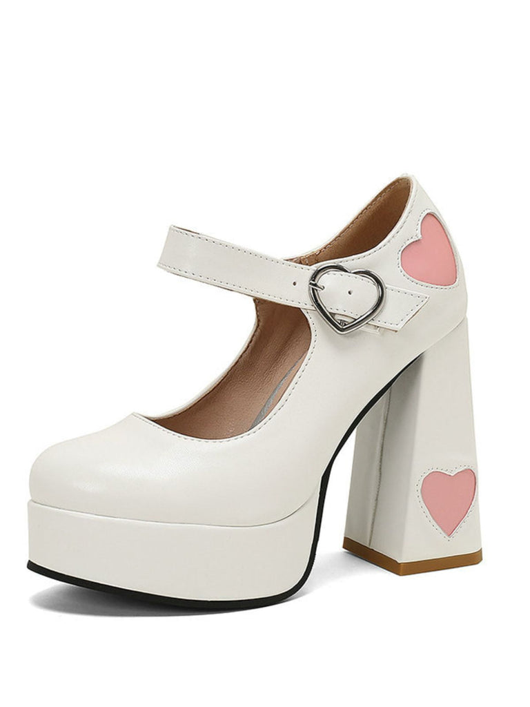 Vintage Herz Cut-Outs & Schnalle Mary Jane Absatz Schuhe