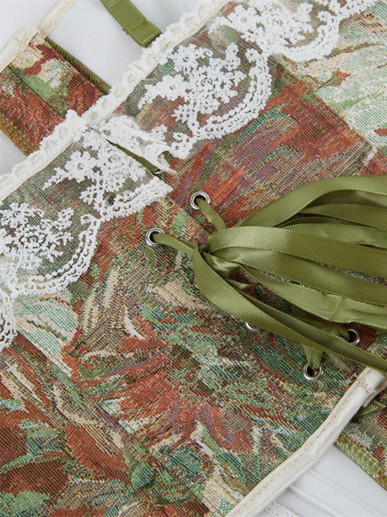 1960er Blumen Spitze Spaghetti Träger Korsett Top