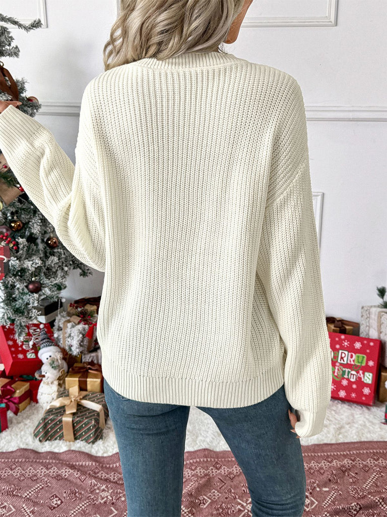Weiß 1980er Weihnachten Plaid Bogen Rundhals Pullover