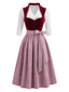 Burgunderrotes 50er Oktoberfest-Dirndl-Set mit Samt-Detail und weißem Spitzentop