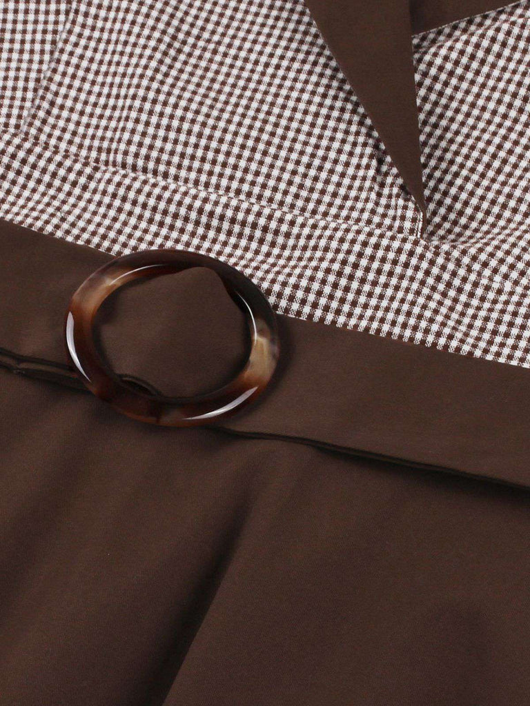 1950er Kerbkragen Farbblock Gingham Plaid Kleid