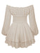 1950er Uni Schulterfrei Langarm Gesmoked Mini Kleid
