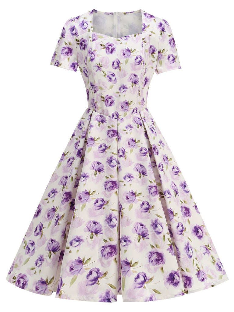1950er Vintage Blumen Swing Kleid