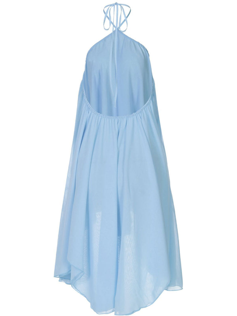 [Vorverkauf] Blau 1970er Solide Mehrschichtig Chiffon Binde Babydoll Kleid
