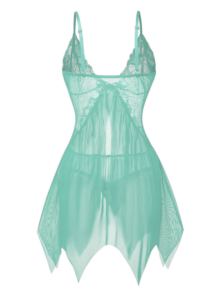 1980er Spitze Satin Band Babydoll Dessous Set