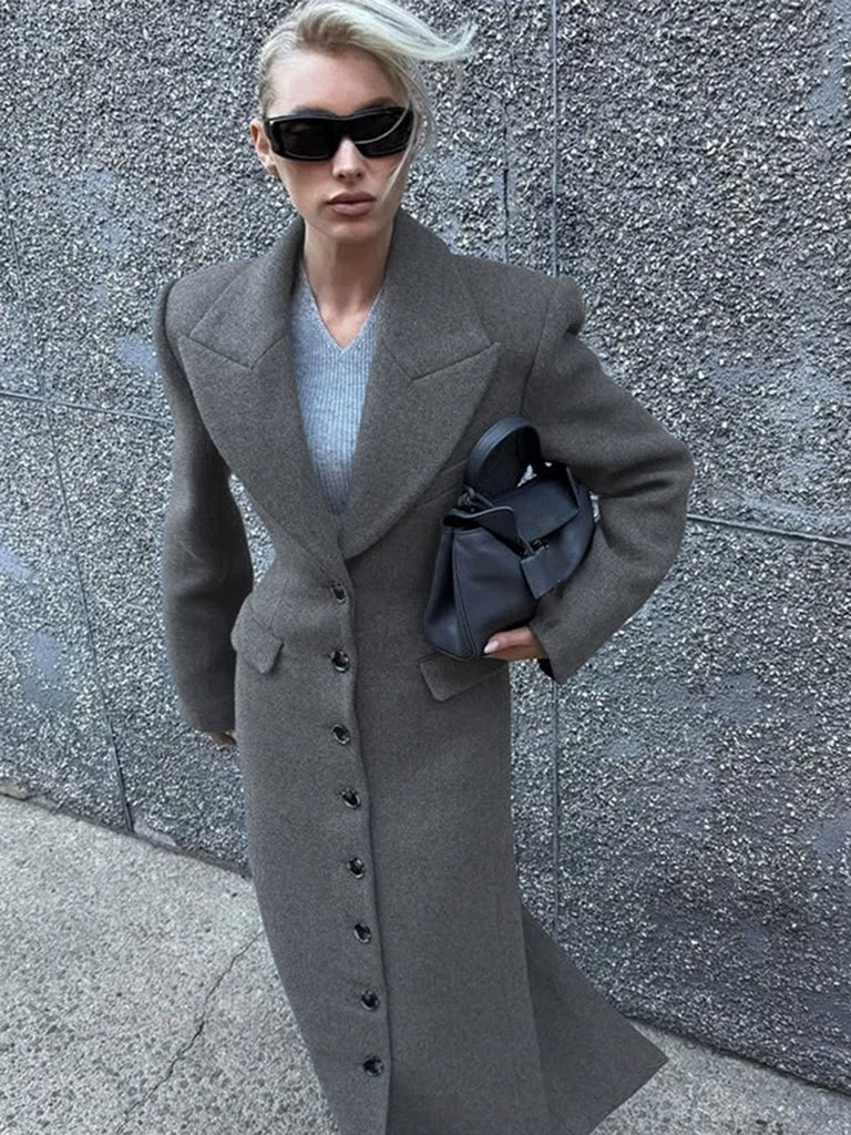 1930er Solide Reverskragen Tasten Faux-Wolle Mantel