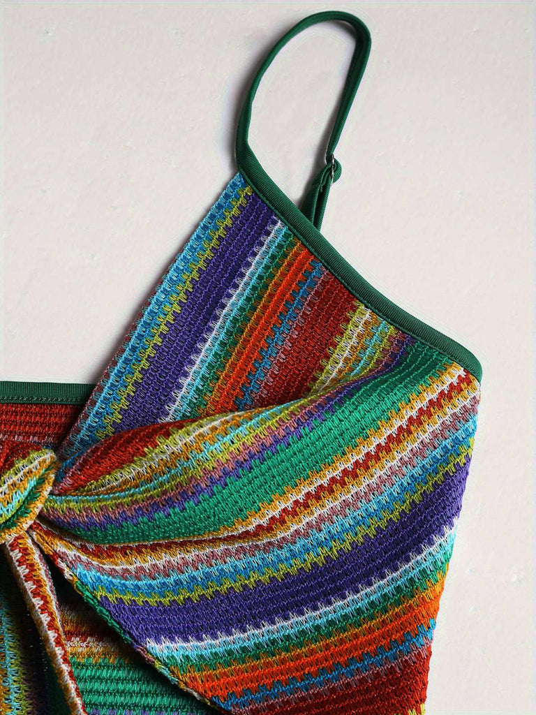 1970er Träger Bunt Streifen Binden Boho Kleid