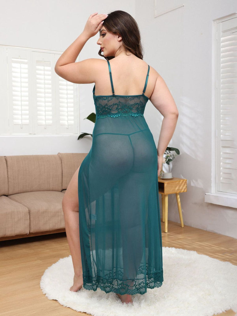 [Übergröße] 1930er Netz Spitze Spaghetti Träger Schlitz Nachthemd