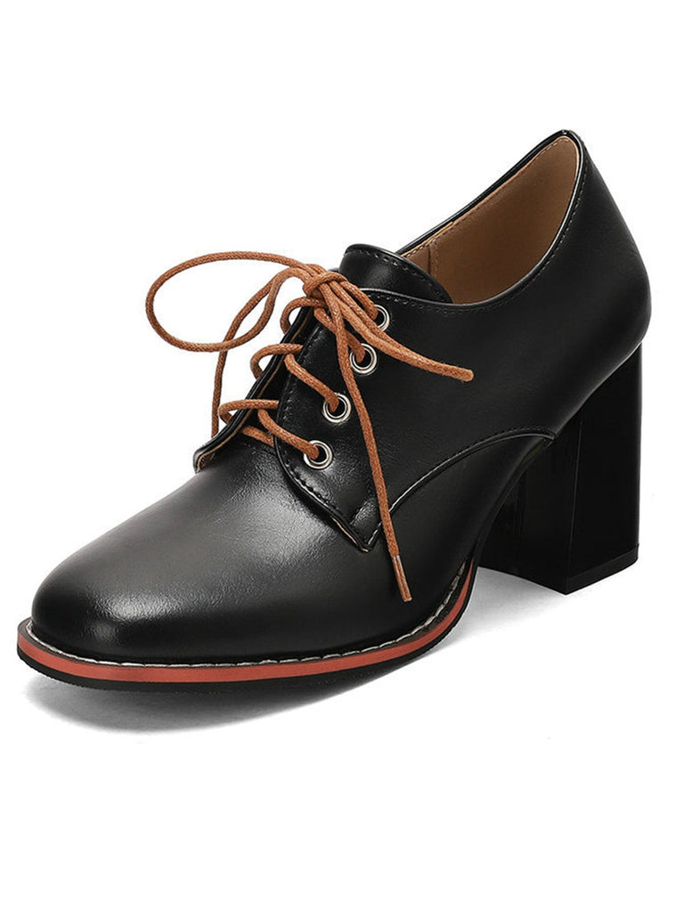 Vintage Leder Schnürung Blockabsatz Schuhe