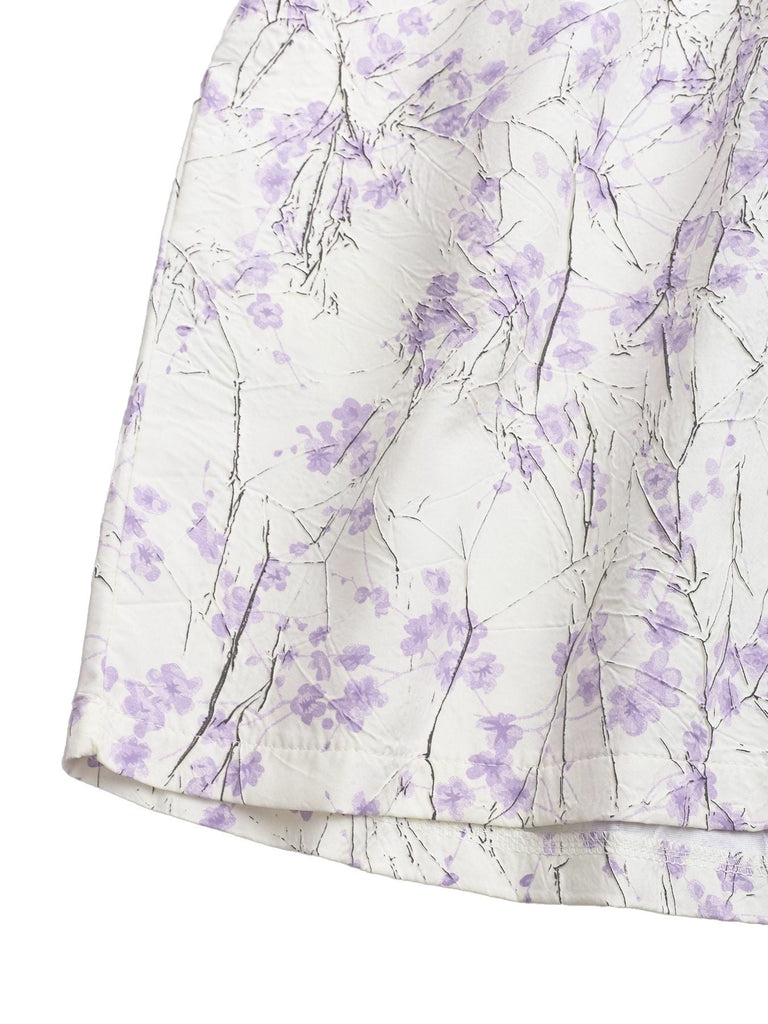 Lila 1970er Blumen Druck Spaghetti Träger Romper