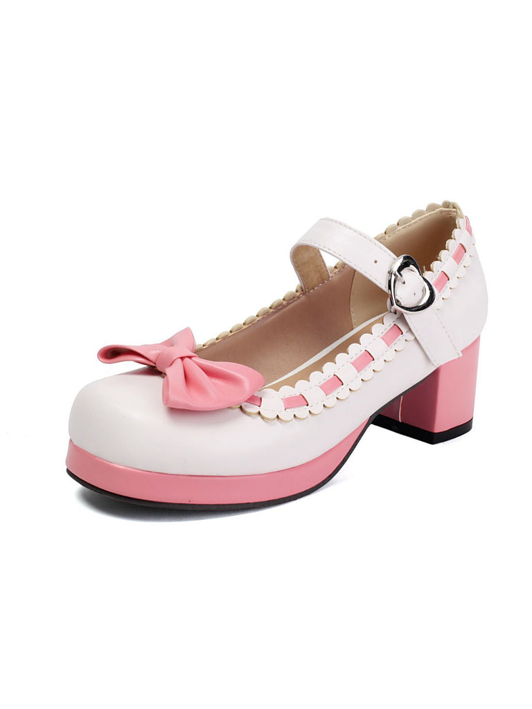 Klobiger Absatz Farbblock Bogen Marry Jane Schuhe