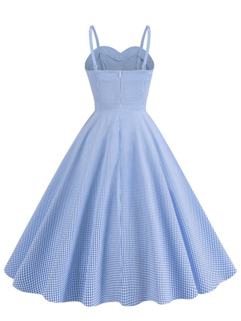 1950er Spaghetti Träger Plaids Tasten Swing Kleid