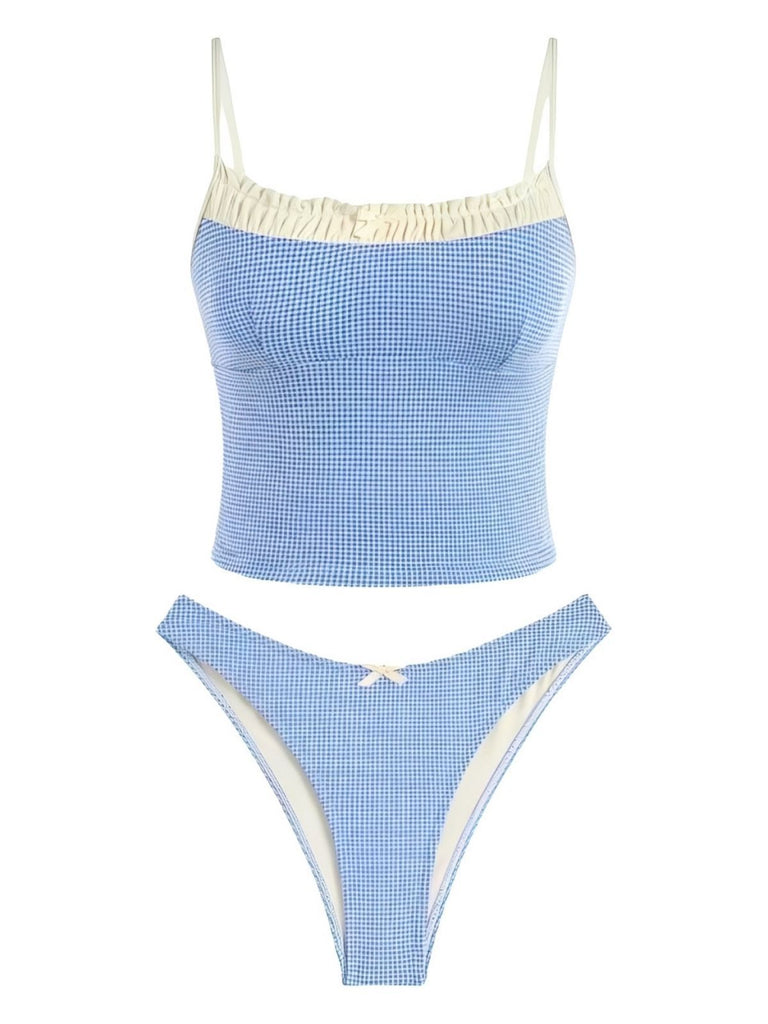 1950er Kariert Spitze Besatz Tankini Set