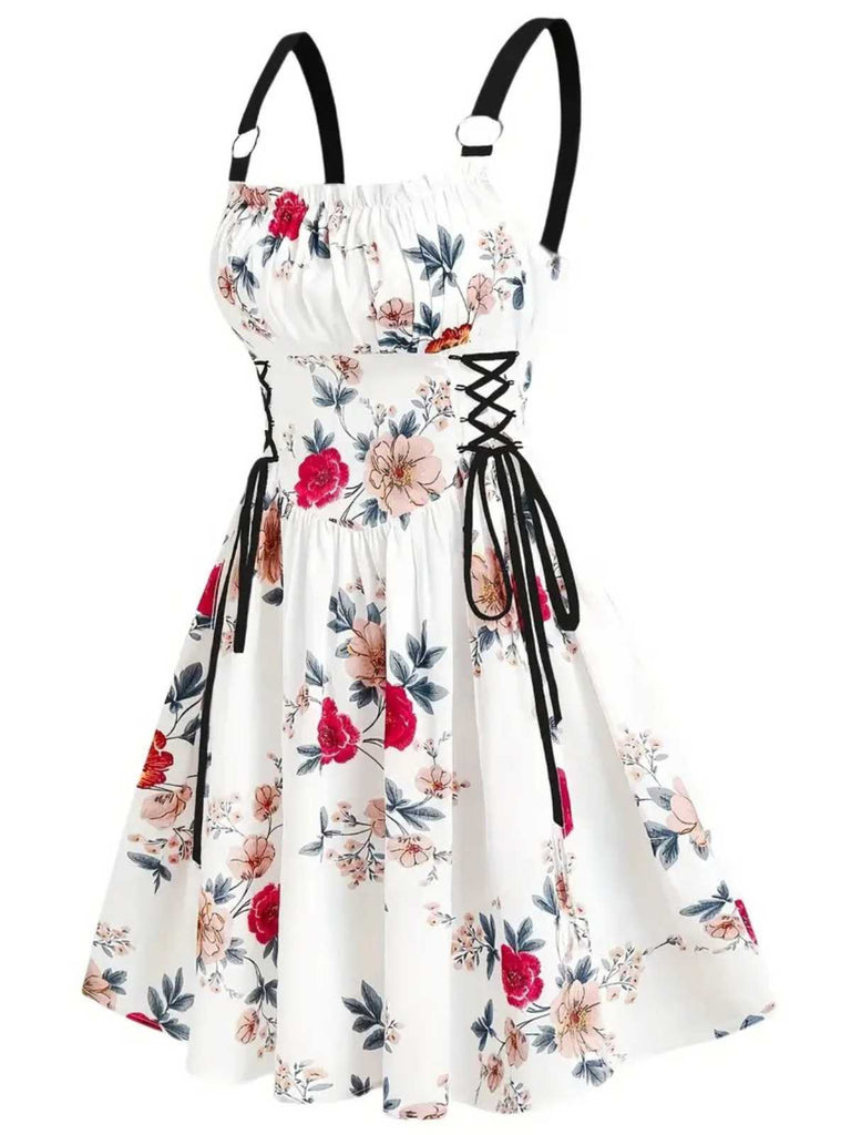 [Vorverkauf] 1950er Träger Blumen Schmetterlinge Schnürung Korsett Kleid