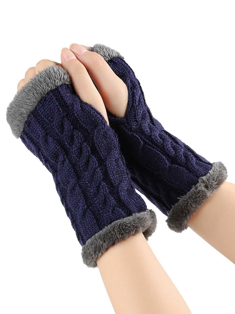 Winter Kunstpelzbesatz Stricken Fingerlos Handschuhe