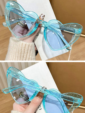 Blaues Vintage Gebogen Herz Rahmen Sonnenbrille