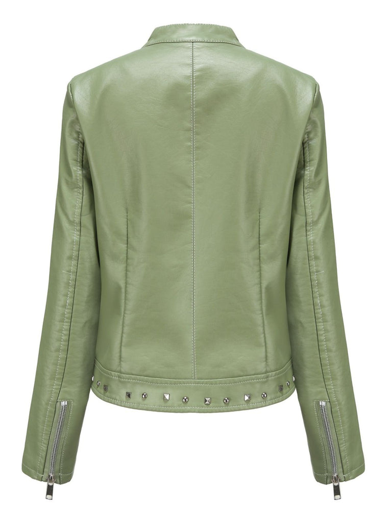 1940er Solide Nietenbesetzter Stehkragen Leder Jacke