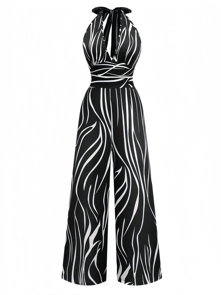 Schwarz & Weiß 1930er Unregelmäßiger Druck Halter Jumpsuit