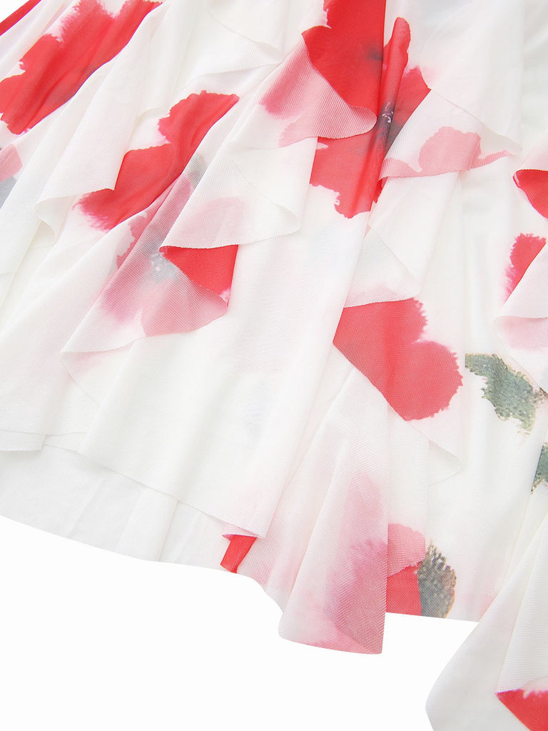 Rot 1960er Halter Unregelmäßig Saum Babydoll Kleid