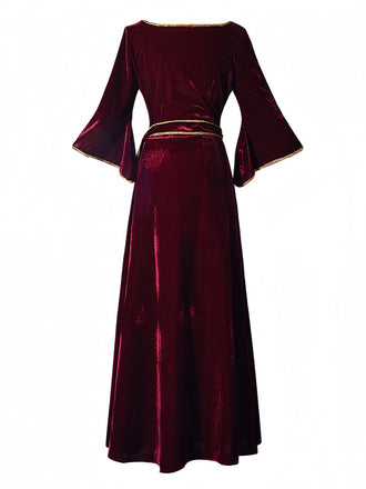 Weinrot 1930er Tangled Mother Gothel Samt Kleid