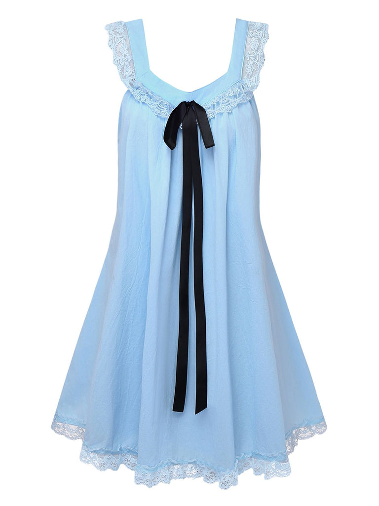 [Vorverkauf] 1960er Solide Bogen Rückenfrei Spitze Babydoll Kleid