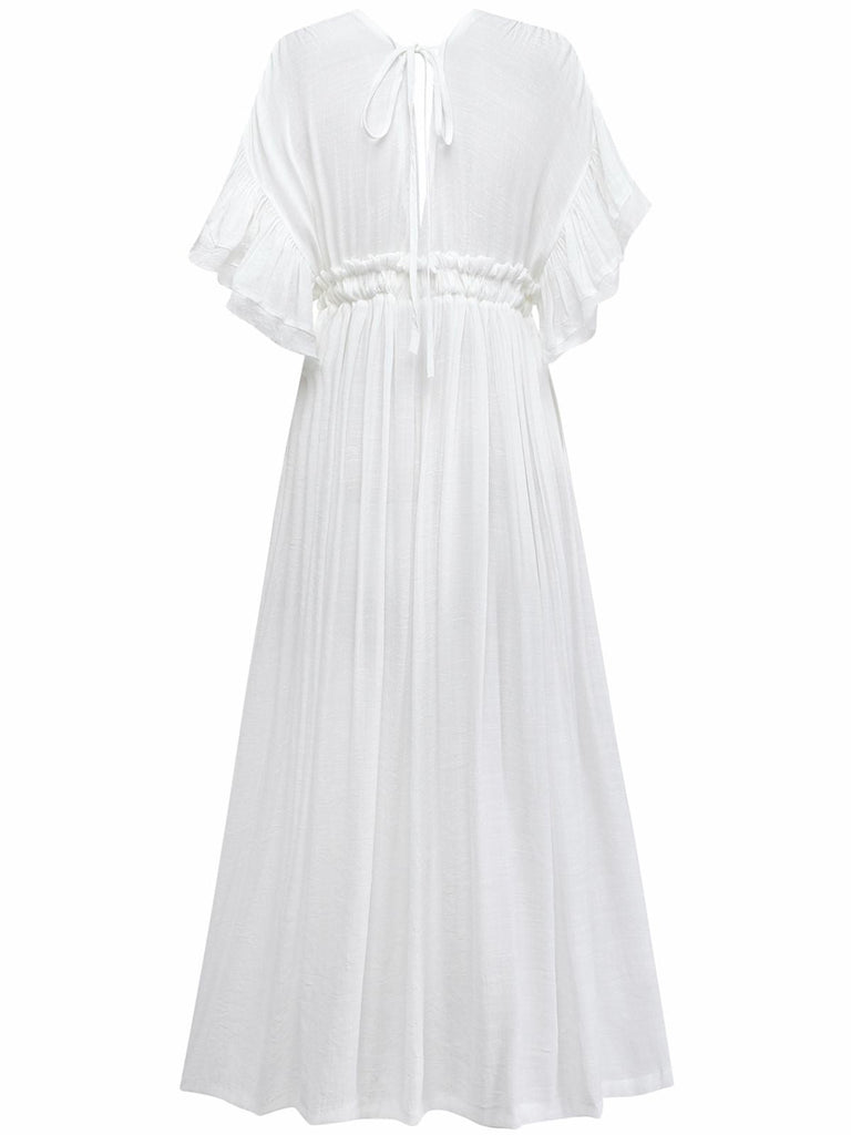 1930er Solide V-Ausschnitt Viskose Noppen Strand Cover-Up