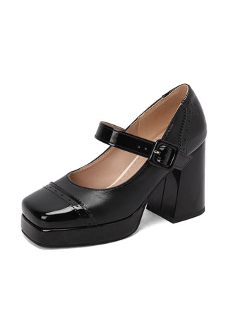 Patent Leder Block Ferse Quadrat Zehe High Heels