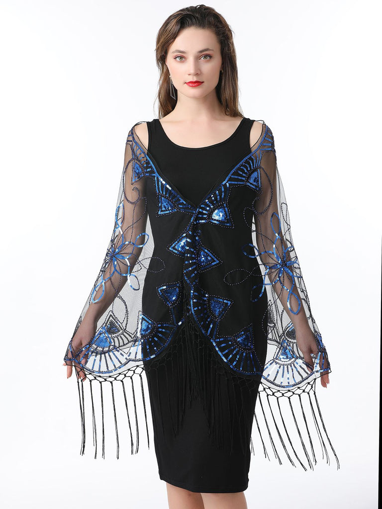 1920er Quaste Pailletten Netz Geometrische Muster Cape